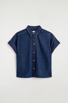 SHORT-SLEEVED DENIM SHIRT — DARK BLUE 7