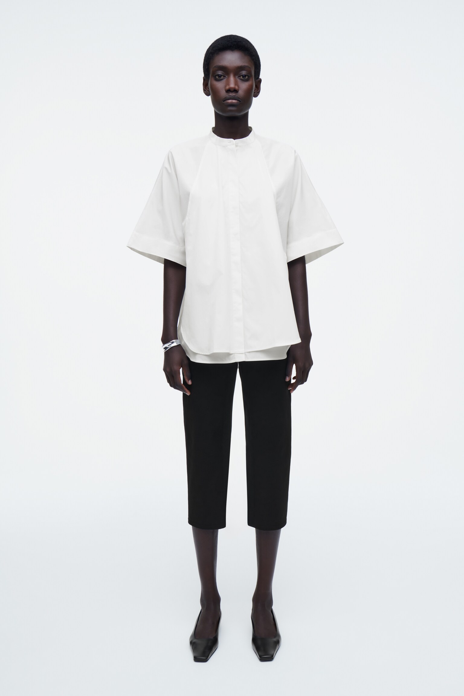 CHEMISE OVERSIZE À OURLET ARRONDI EN COTON - BLANC/VERT - 7