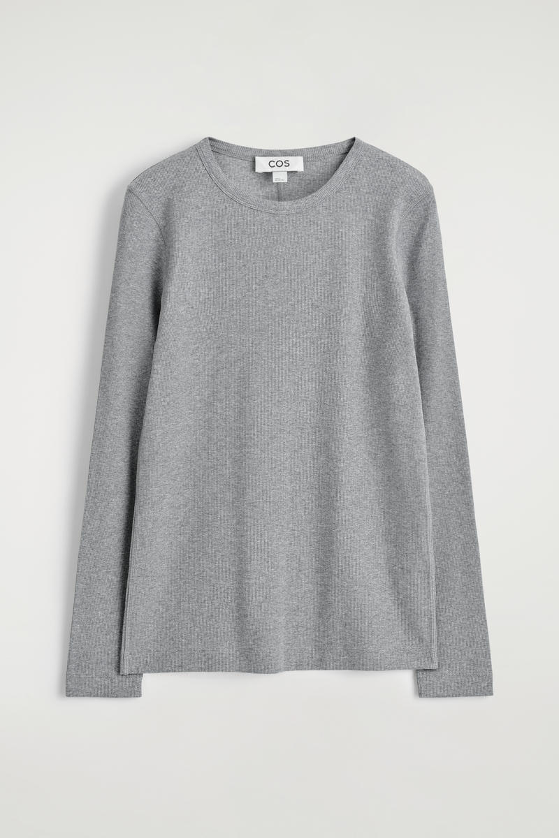 Cos Ribbed Jersey Long-sleeved Top In Gray