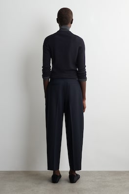 WOOL-BLEND BARREL-LEG TROUSERS — NAVY 5