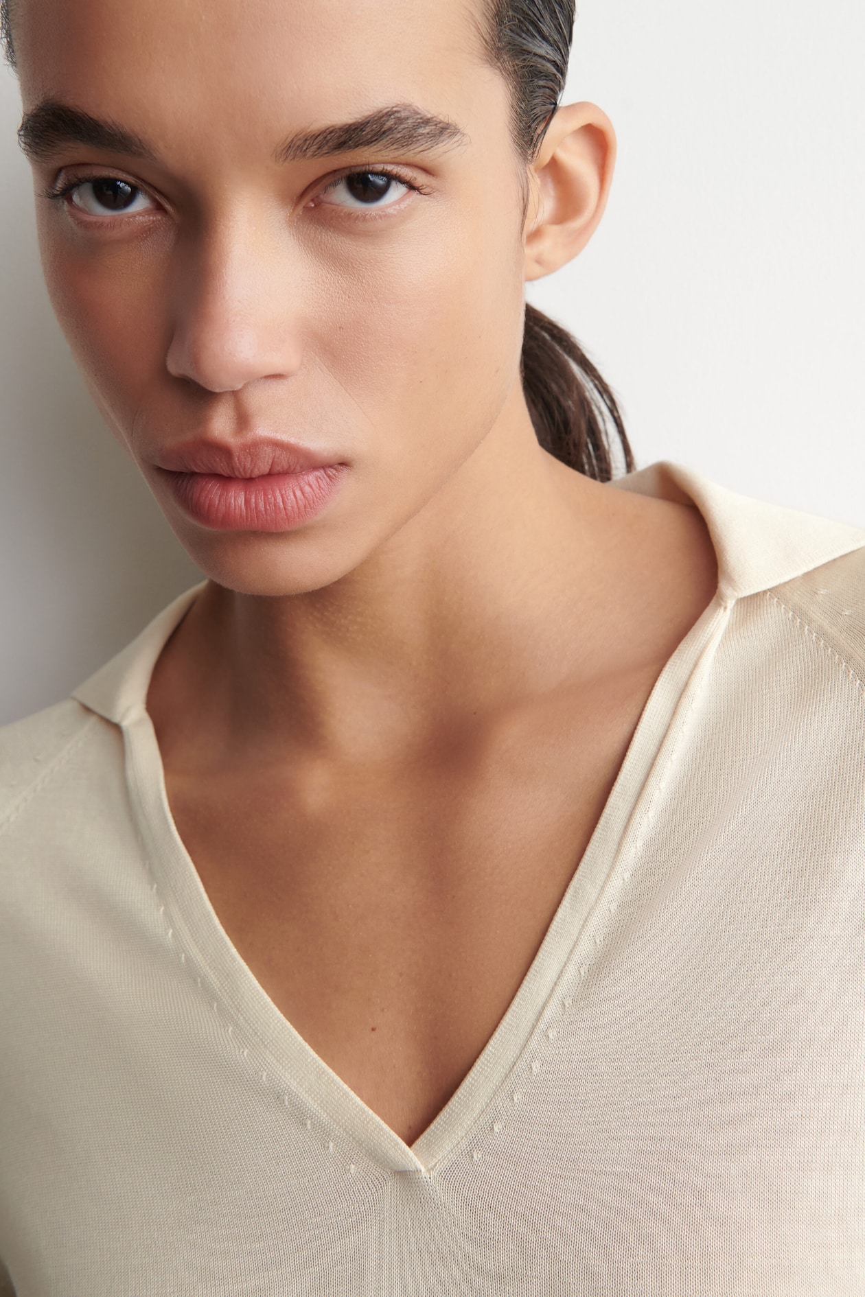 SHEER KNITTED SILK-CASHMERE BODYSUIT — IVORY
