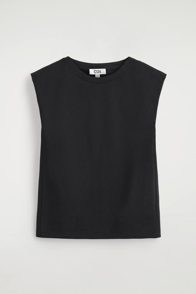 FOLDED-SHOULDER COTTON-JERSEY TANK TOP - BLACK/WHITE / BROWN / STRIPED - 1