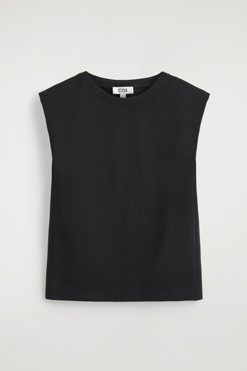 COS Folded-Shoulder Cotton-Jersey Tank Top Black Women's Large