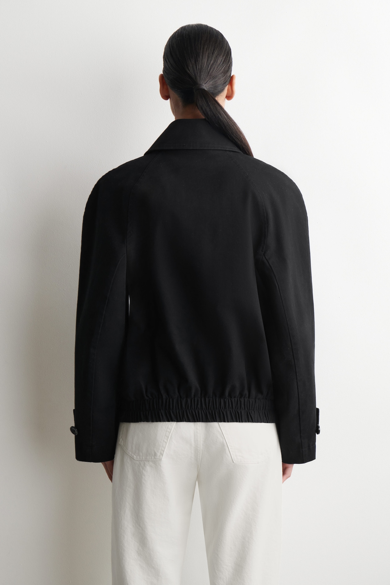 ROUNDED COTTON BLOUSON JACKET — BLACK
