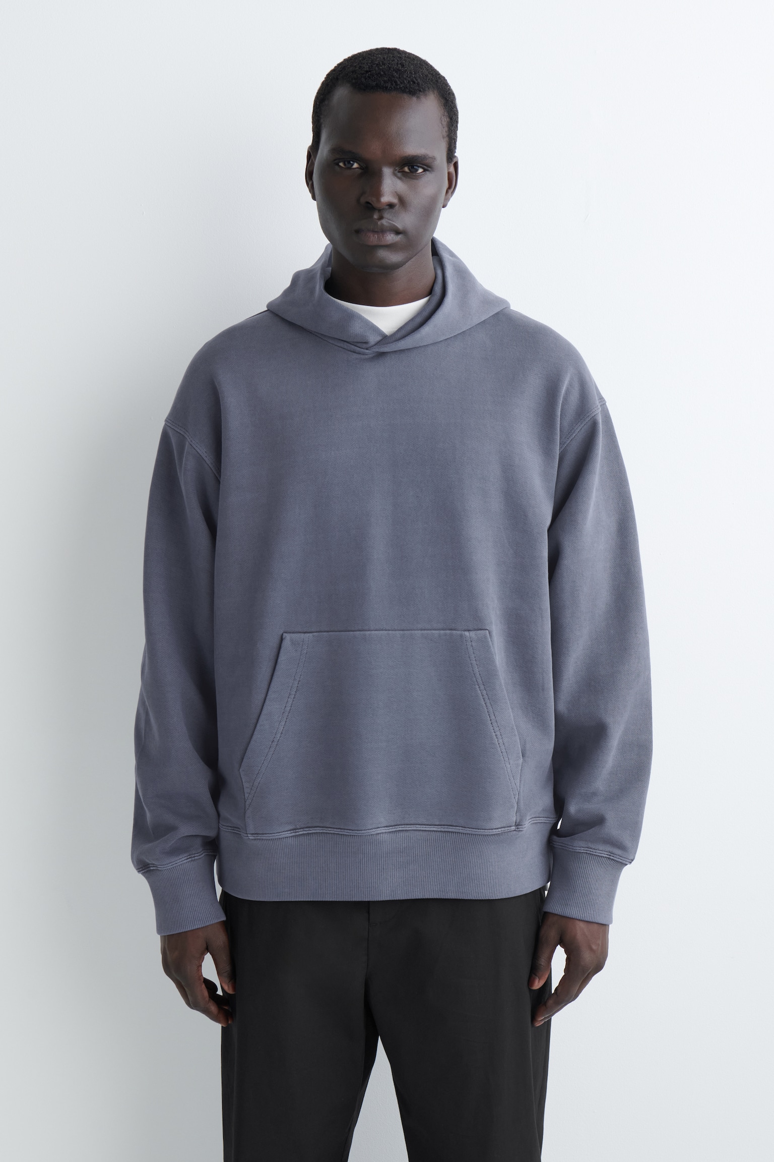 WASHED COTTON-JERSEY HOODIE - AZUL/TOPO/AZUL
