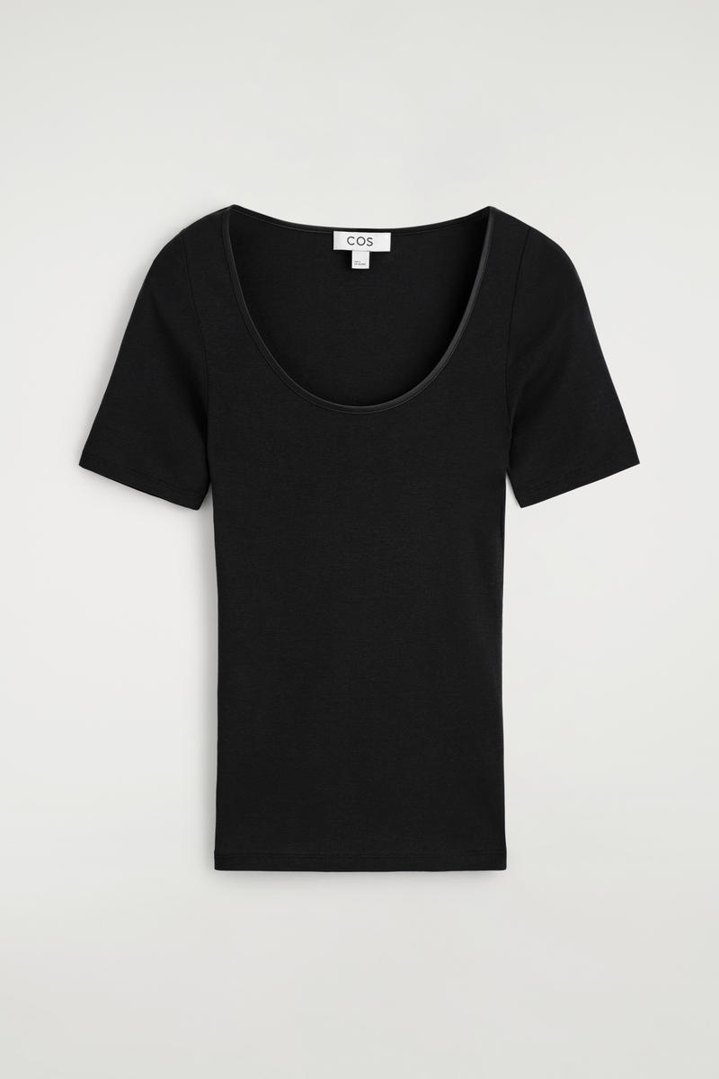 Cos Satin-trimmed Cotton-jersey T-shirt In Black