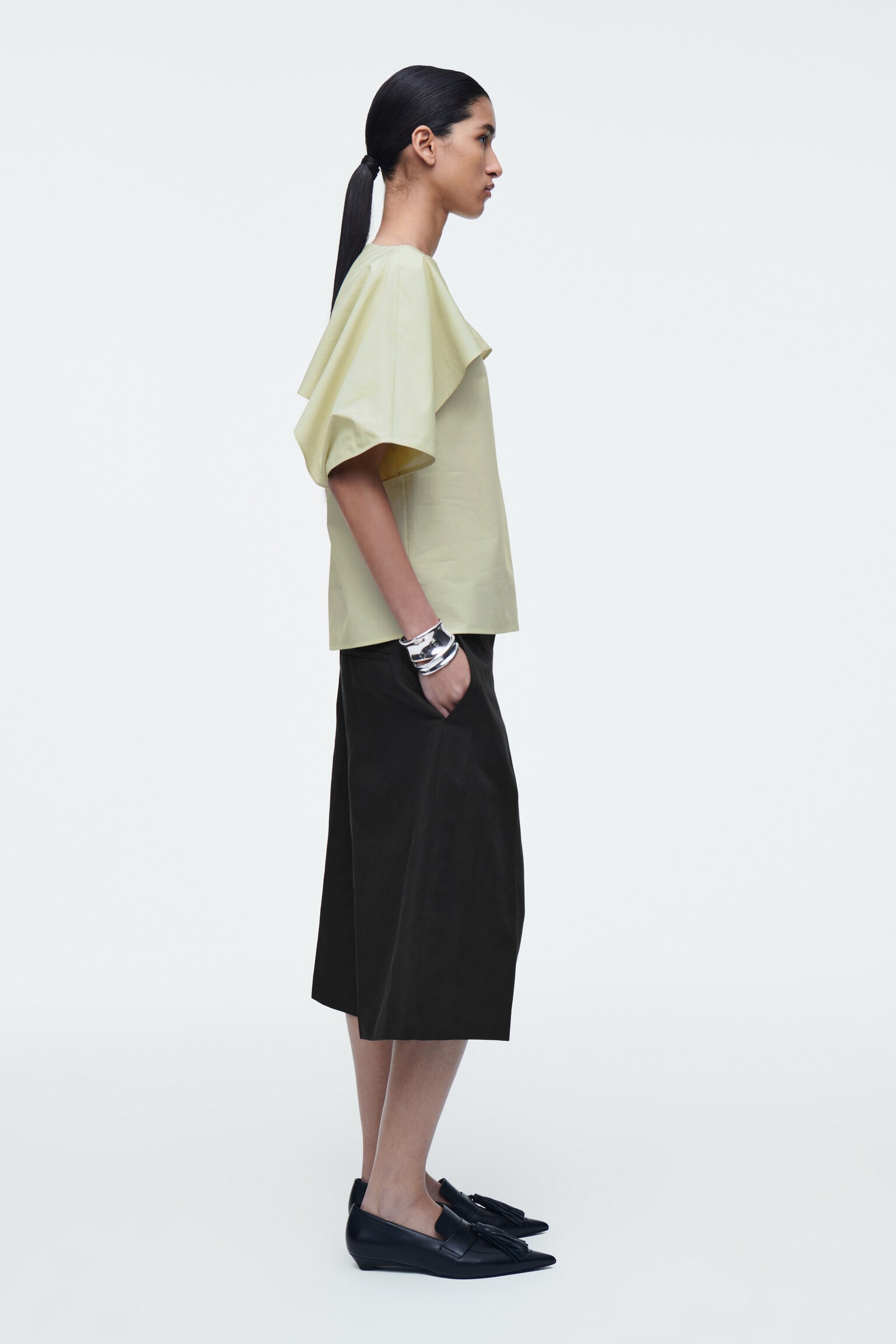 TOP DRAPPEGGIATO IN COTONE - VERDE CHIARO/BIANCO - 3