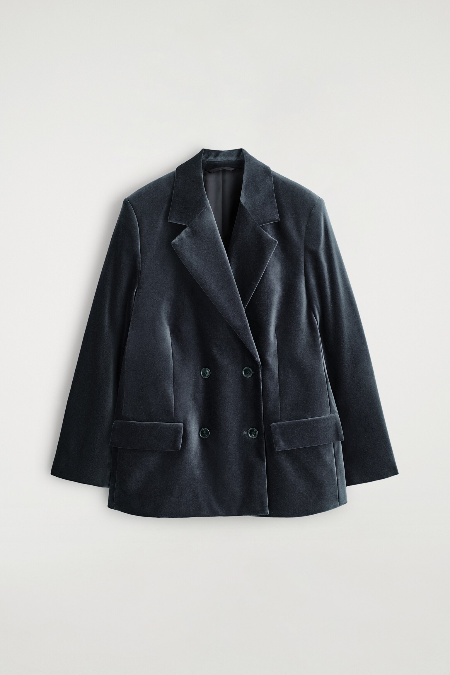 VELVET DOUBLE-BREASTED BLAZER - NAVY - 2