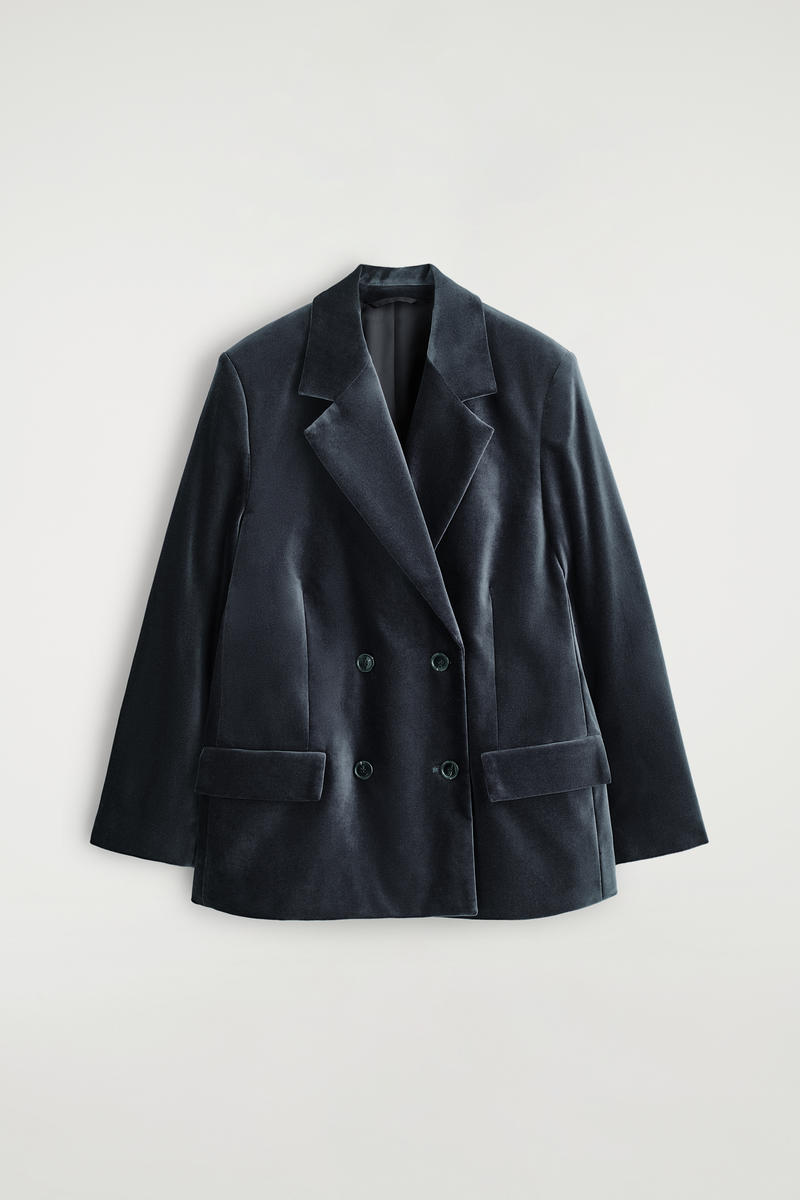 Cos Velvet Double-breasted Blazer In Purple