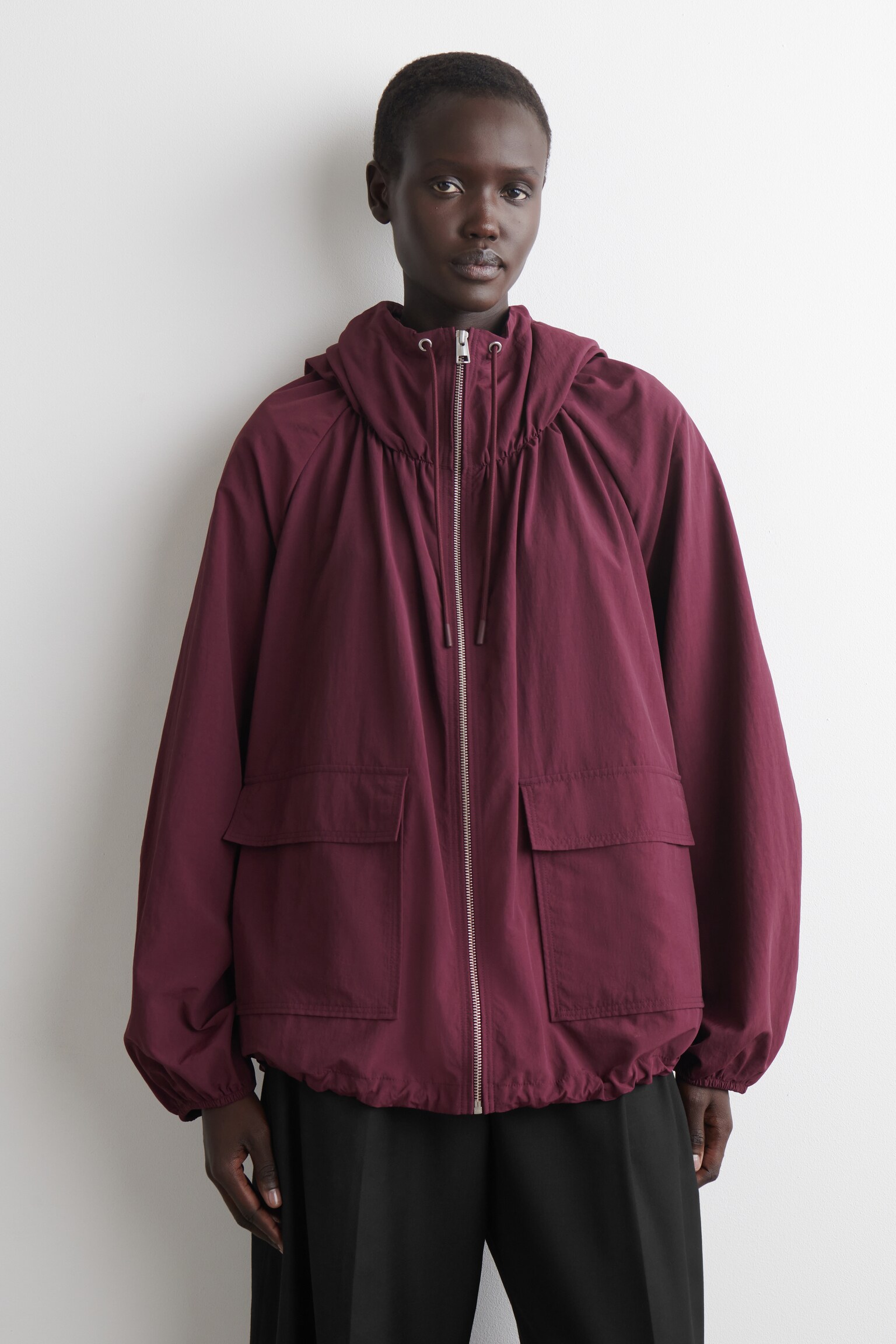 TECHNICAL HOODED PARKA JACKET - DARK RED/DARK BROWN - 4