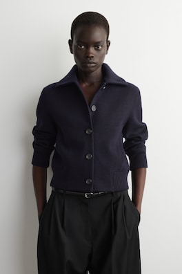 RIBBED-COLLAR BOILED MERINO WOOL JACKET — NAVY 2