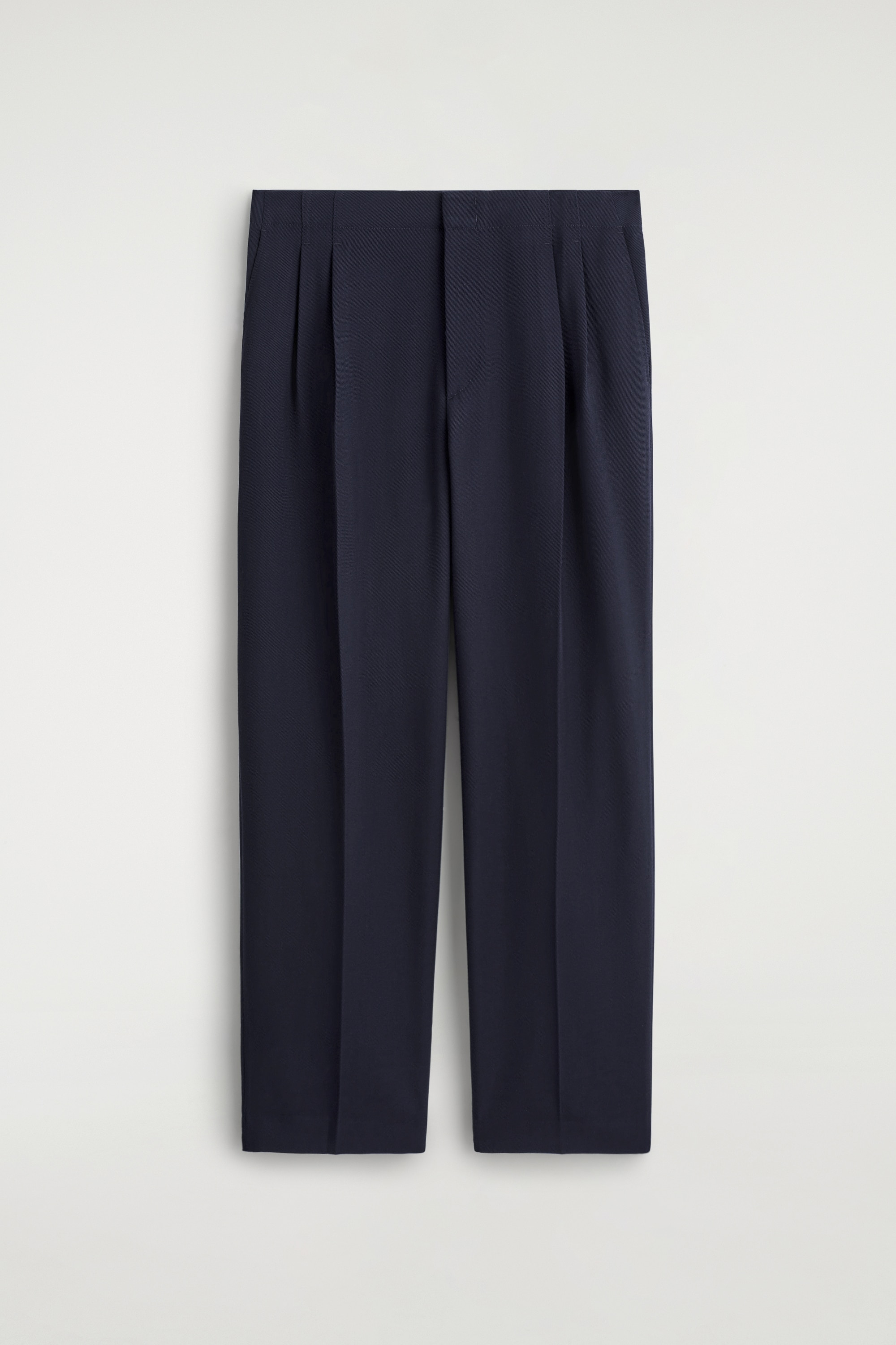 PANTALON DROIT À PLIS EN LAINE MÉLANGÉE - BLEU MARINE