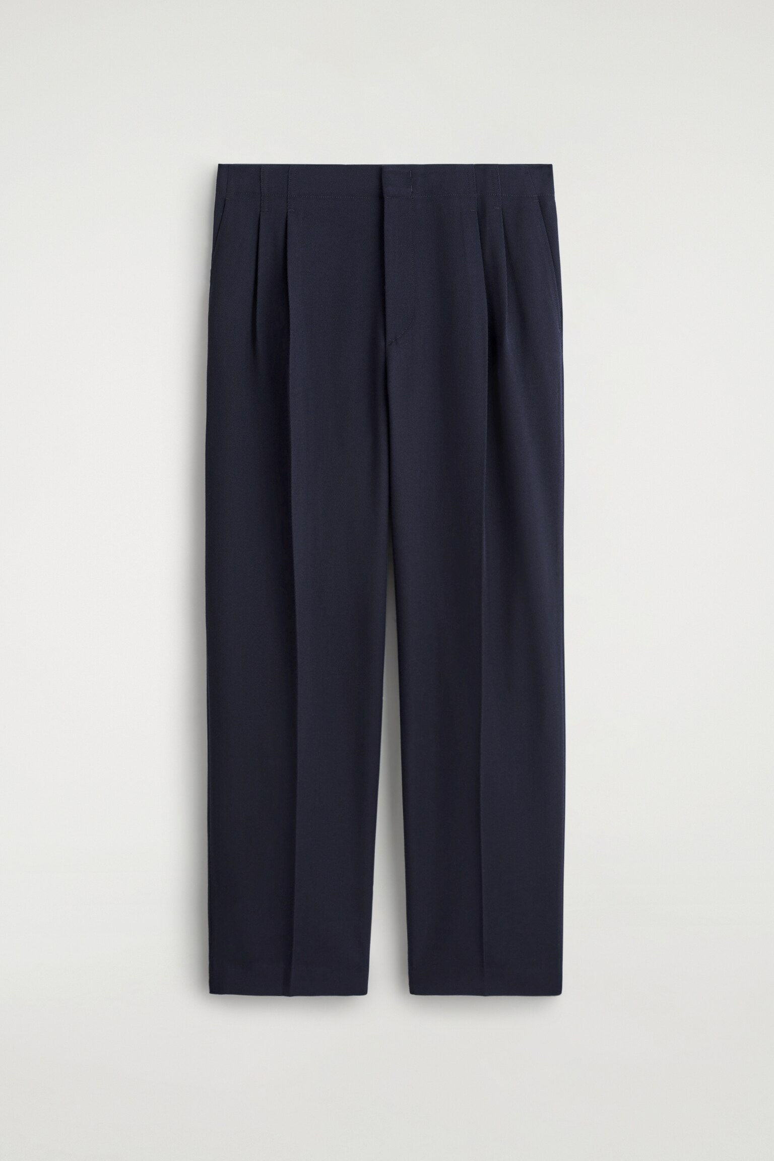 PLEATED WOOL-BLEND STRAIGHT-LEG TROUSERS - NAVY - 2