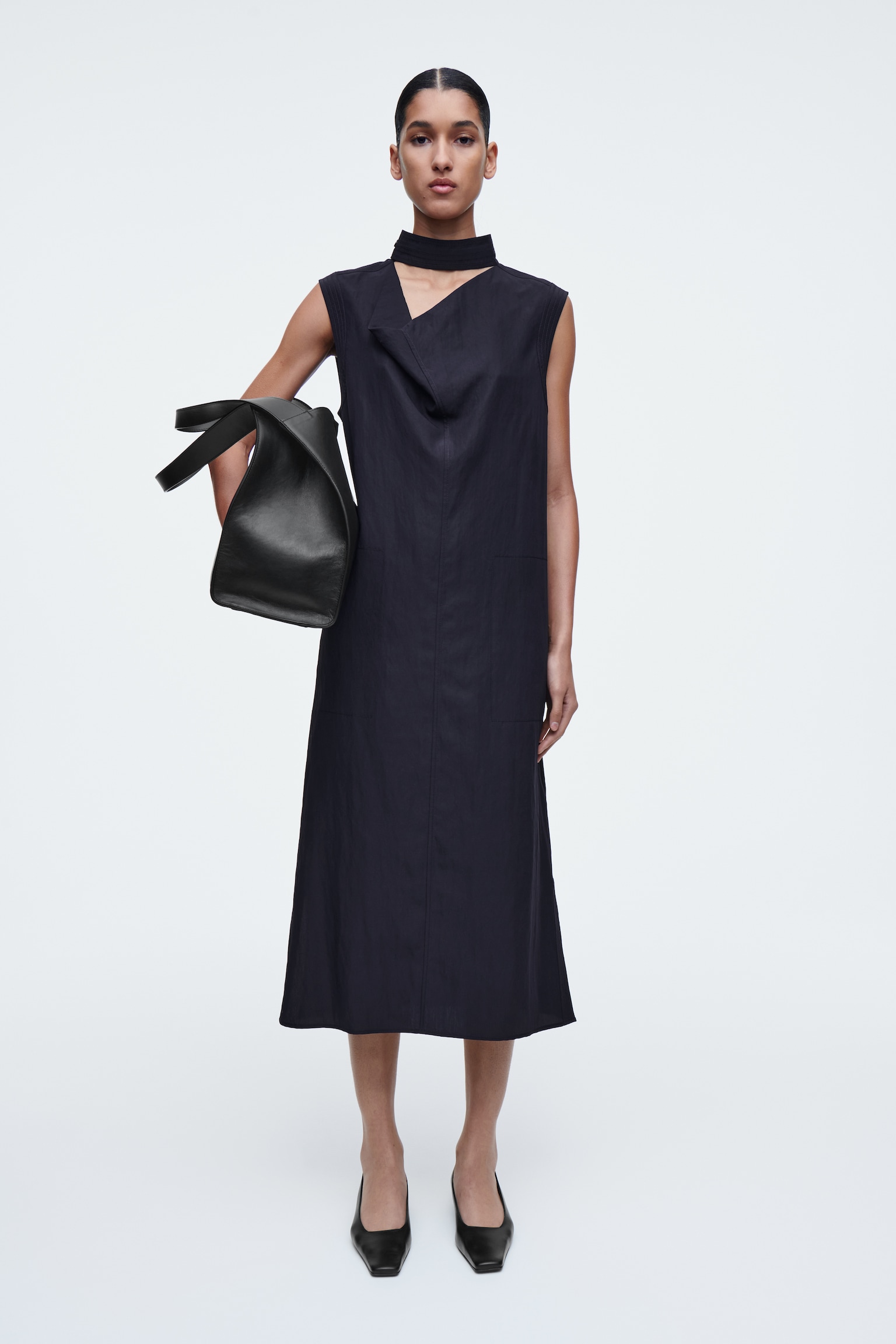 ABITO MIDI CON SCOLLO DRAPPEGGIATO CUT OUT - INDACO - 1