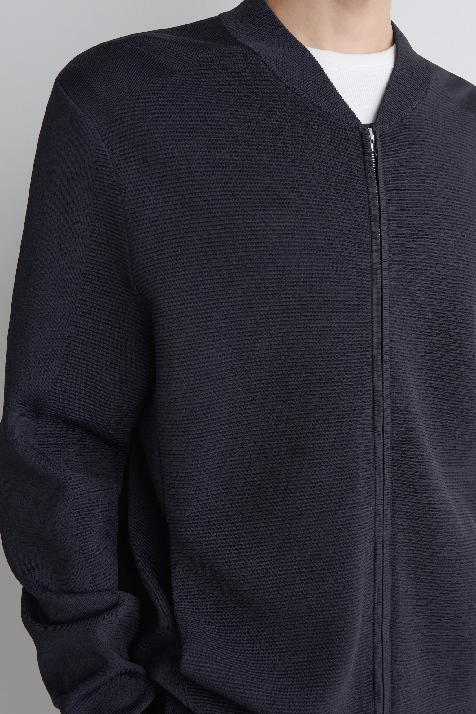 BLOUSON EN MAILLE TEXTURÉE - BLEU MARINE - 3