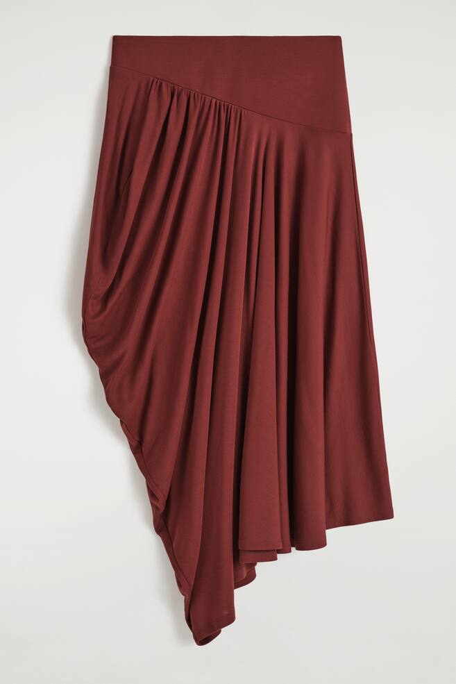 ASYMMETRISCHER DRAPIERTER MIDIROCK - DUNKELROT - 1