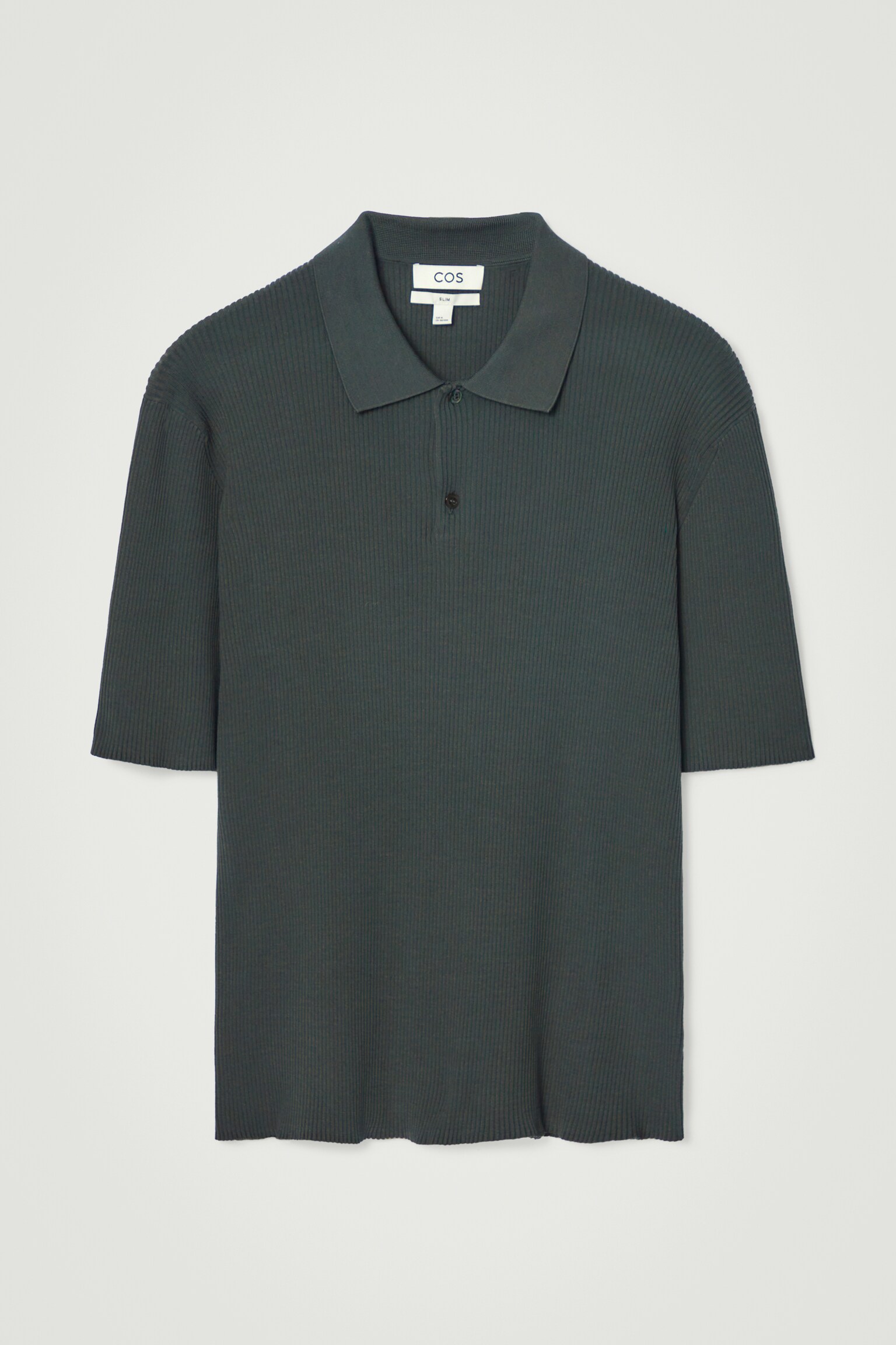 SLIM RIBBED-KNIT POLO SHIRT - DARK GREEN