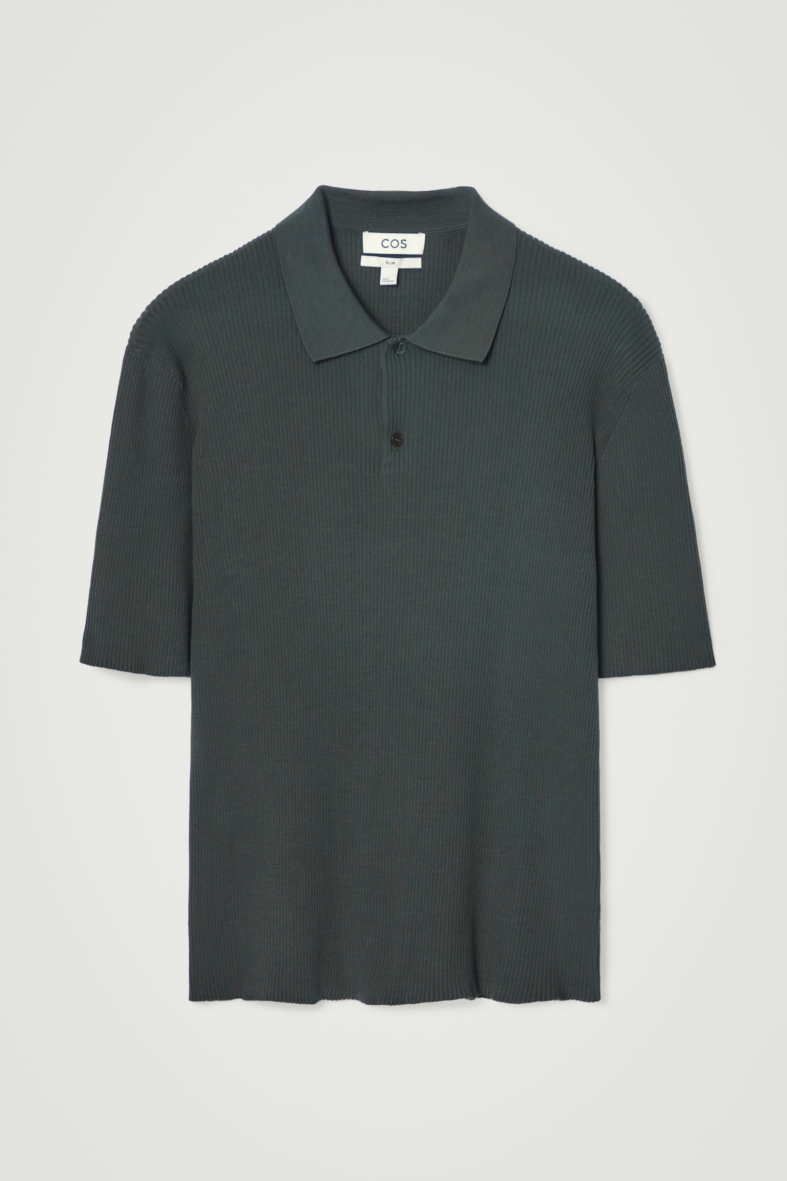 SLIM RIBBED-KNIT POLO SHIRT - DARK GREEN