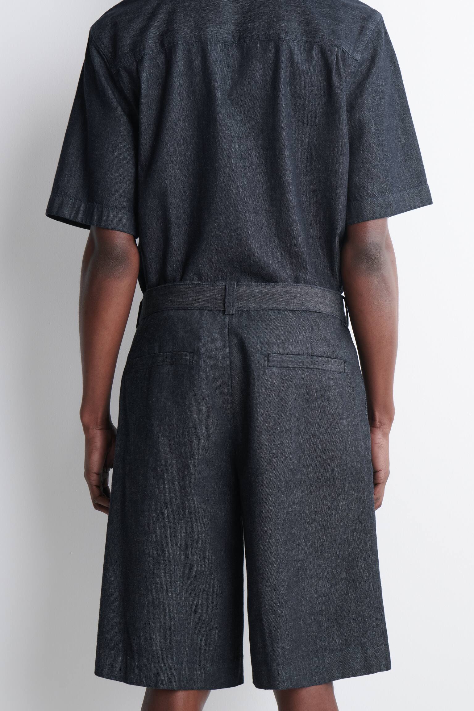 BELTED WIDE-LEG DENIM SHORTS - INDIGO - 4