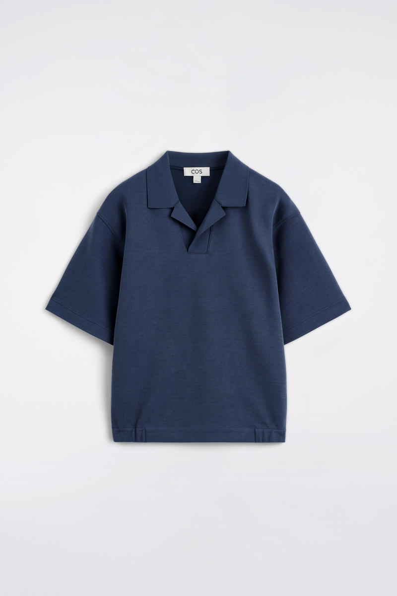Jersey-Bonded Cotton-Twill Polo Shirt in Navy