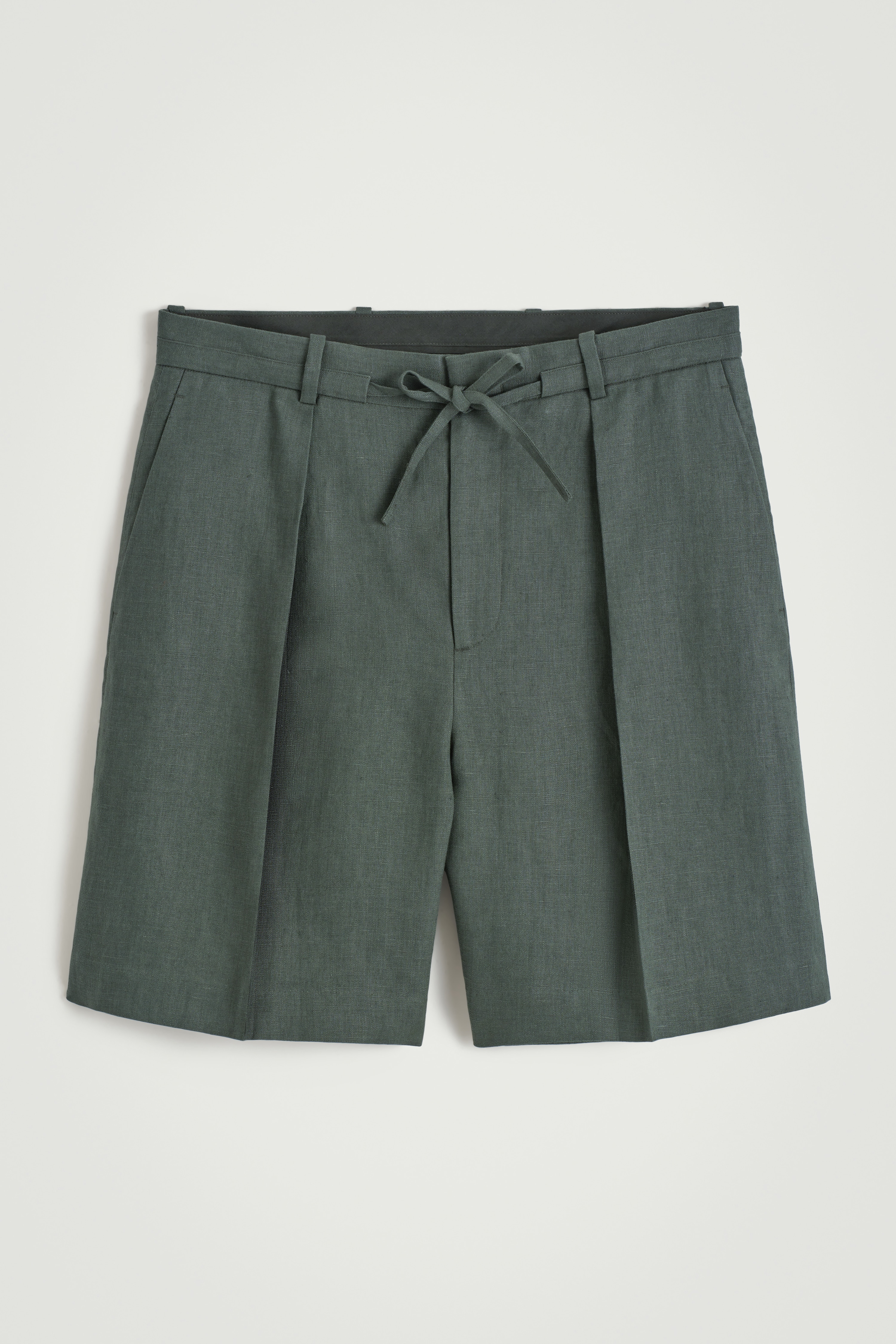 TAILORED DRAWSTRING LINEN SHORTS - DARK GREEN/NAVY/BEIGE / UNDYED