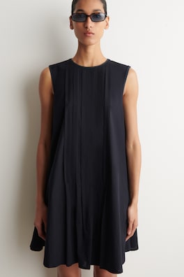LAYERED PINTUCKED MINI DRESS — NAVY 4