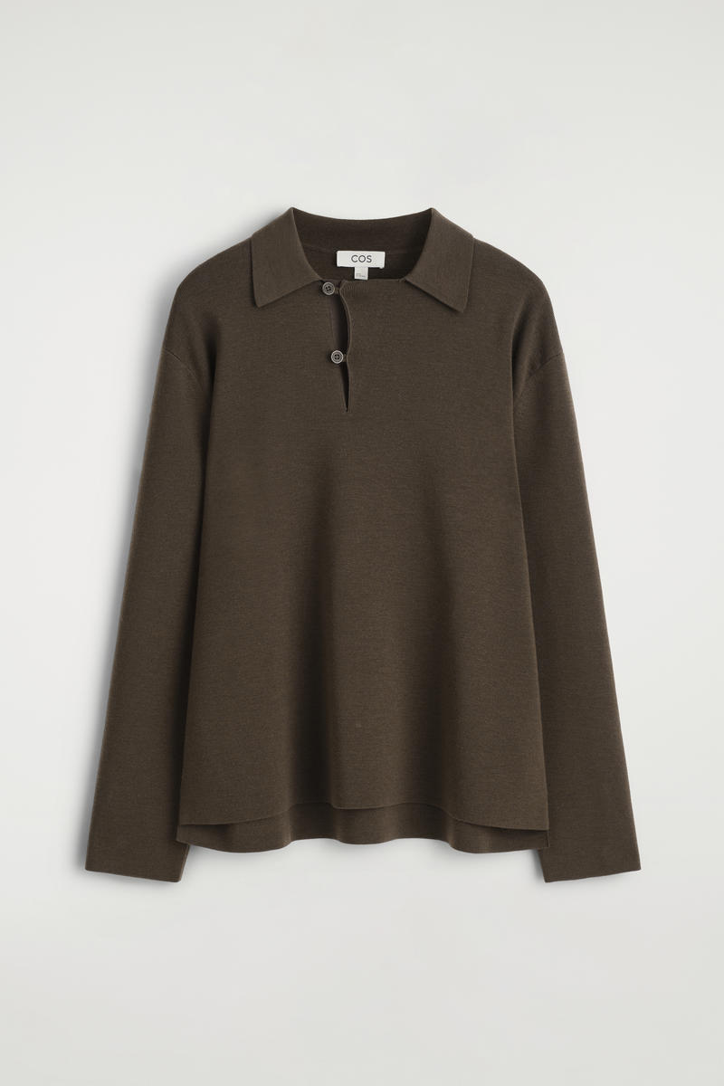 Cos Wool Polo Sweater In Brown