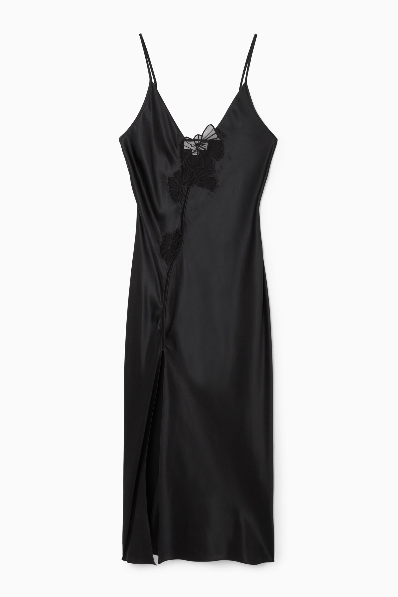 LACE-PANELLED SILK SLIP DRESS - BLACK