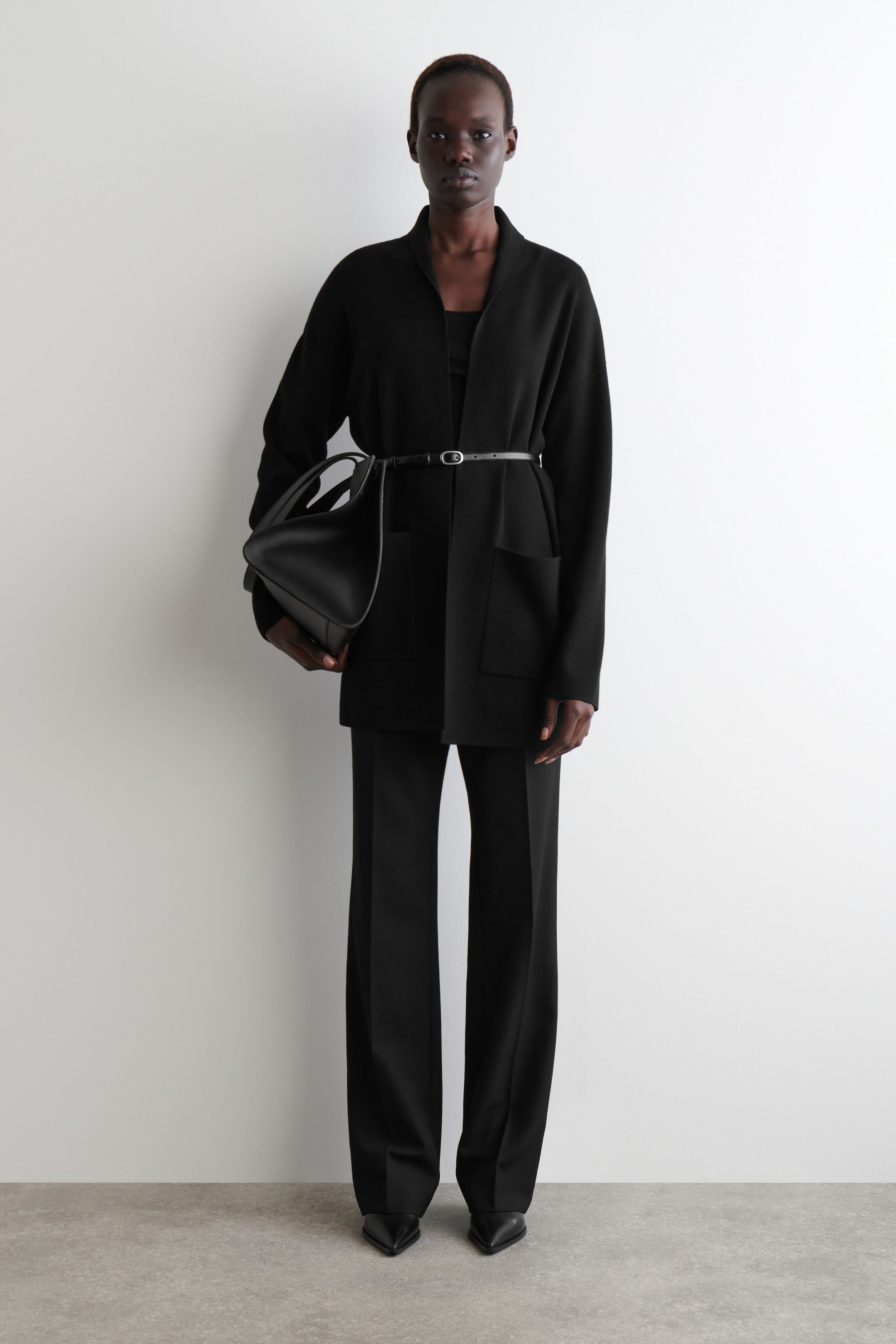 DRAPED-COLLAR MERINO WOOL CARDIGAN