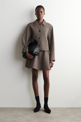 FLARED JERSEY MINI SKIRT — BROWN 1