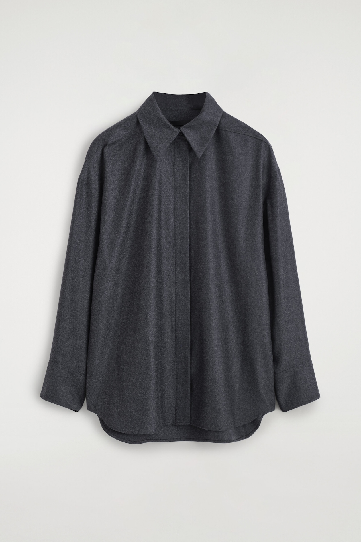 WING-COLLAR WOOL-FLANNEL SHIRT — SLATE