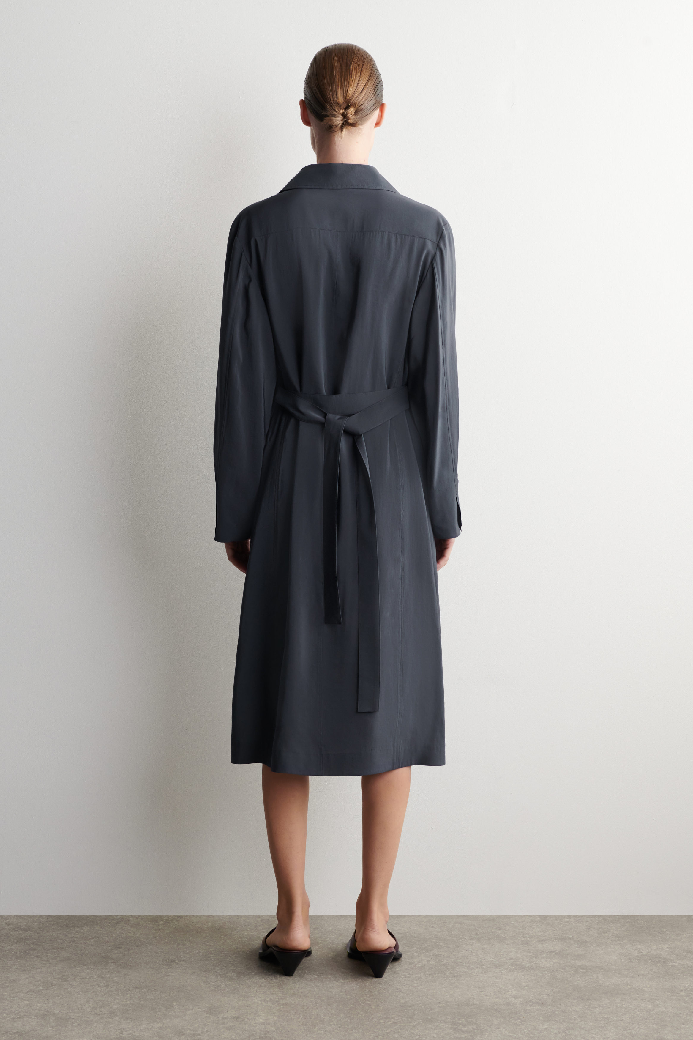 BELTED TRENCH-DETAIL MIDI DRESS - STEEL GRAY | COS US