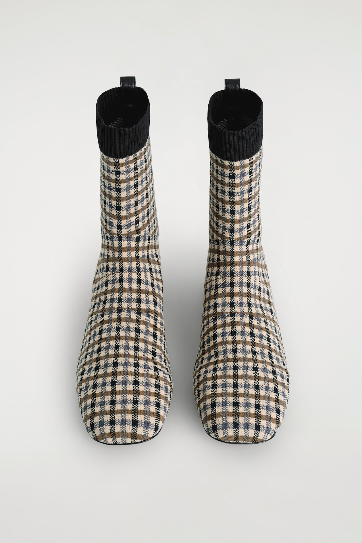 CHECKED KNITTED SOCK BOOTS — CAMEL / MICRO CHECK