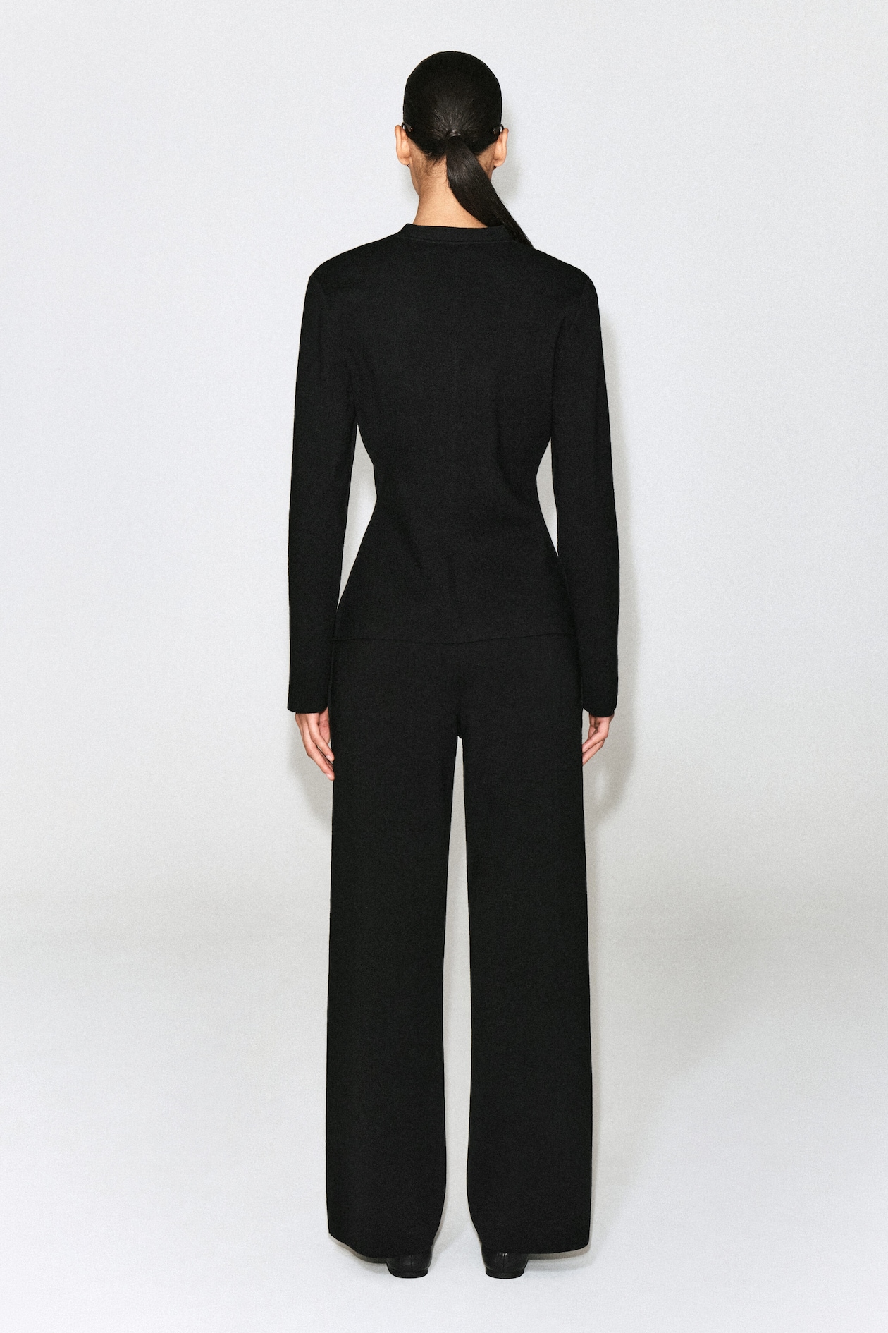 MERINO WOOL-BLEND CARDIGAN — BLACK