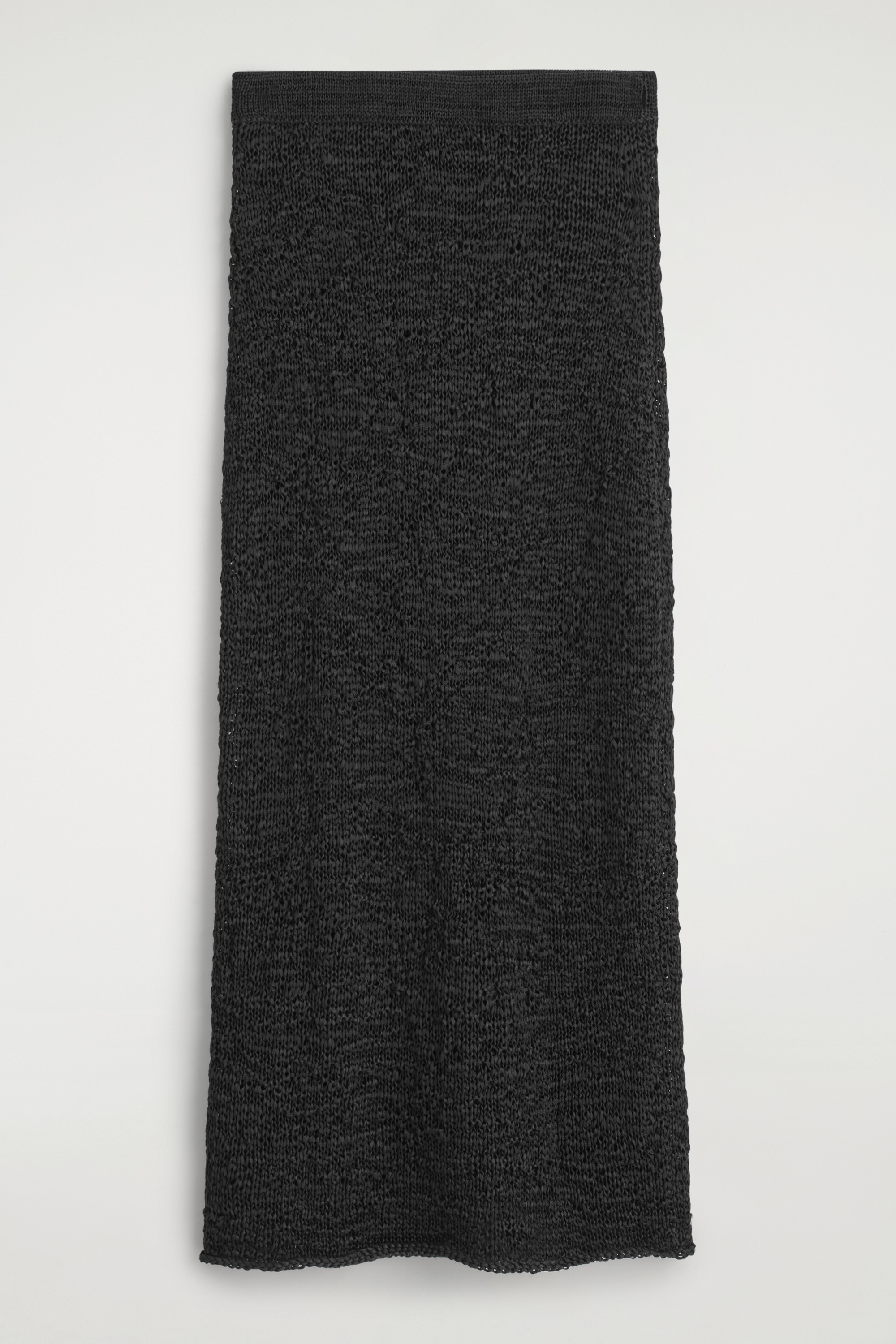 TEXTURED OPEN-KNIT MIDI SKIRT - BLACK