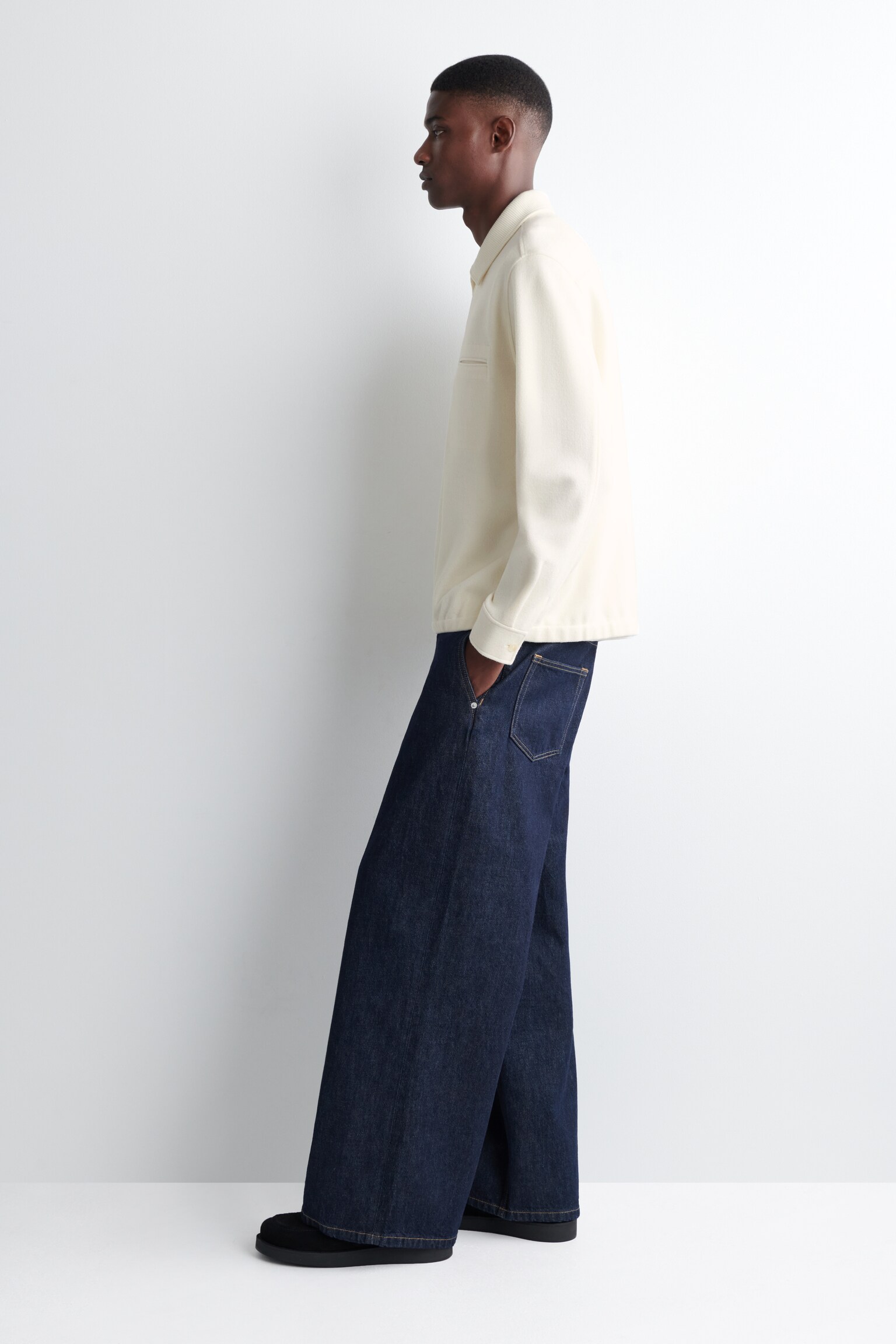 BOILED-WOOL ZIP-UP POLO JUMPER - CREAM/KHAKI/NAVY - 6