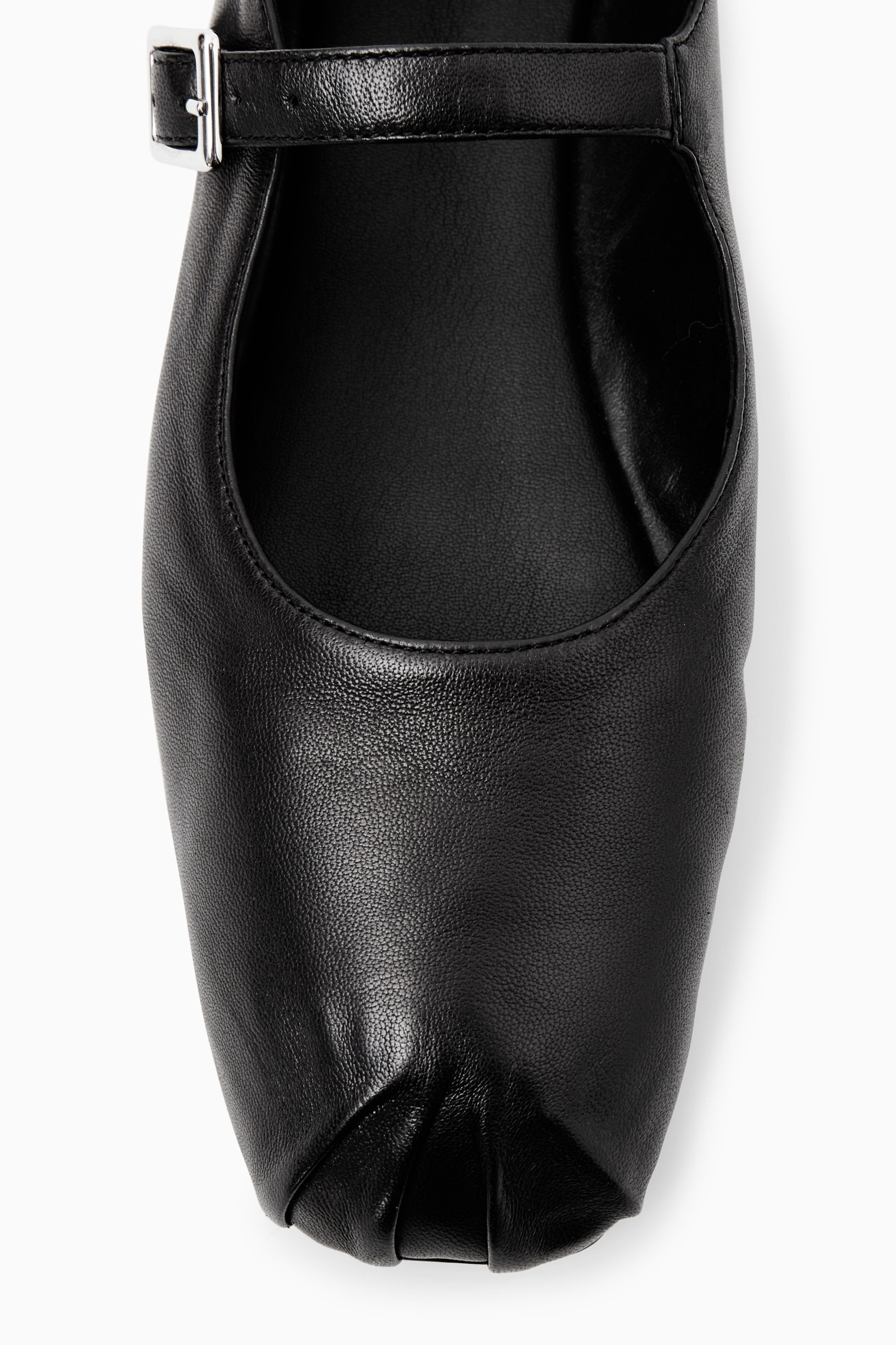 PLEATED LEATHER MARY-JANE BALLET FLATS