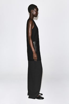 LEATHER-PATCH BOILED-WOOL MINI DRESS — BLACK 3