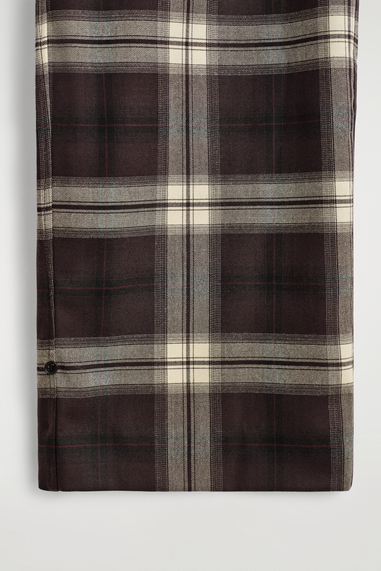 CHECKED BARREL-LEG TROUSERS — BURGUNDY / CHECKED