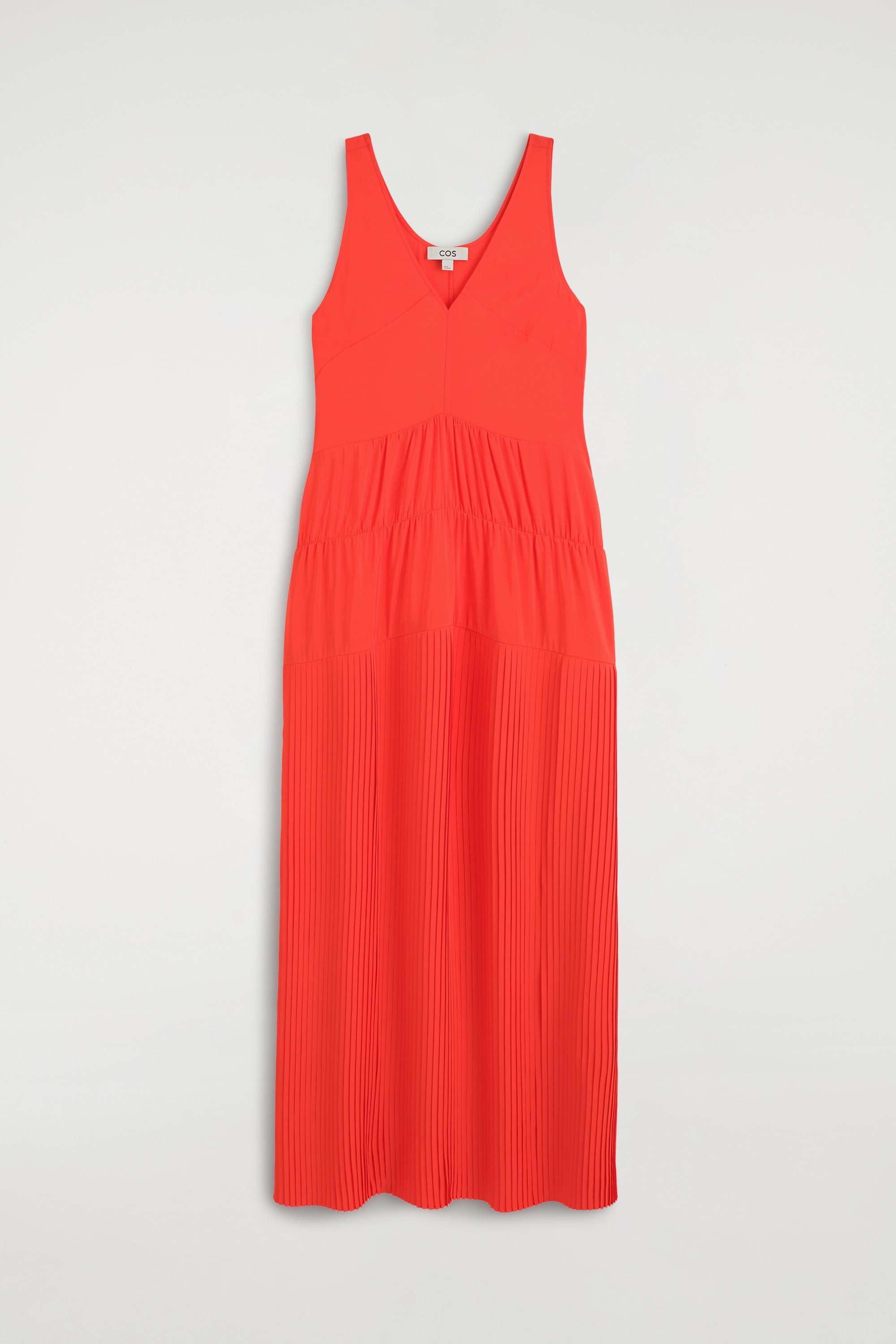 ABITO MAXI PLISSÉ CON SCOLLO A V - ARANCIONE/VERDE SCURO