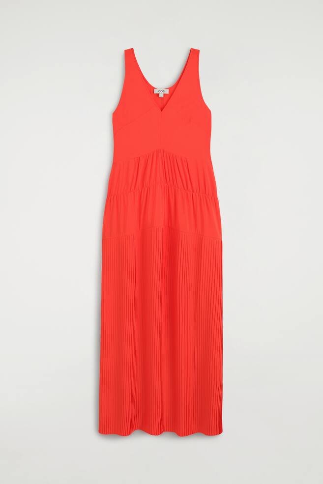 MAXIKLEID MIT V-AUSSCHNITT, FALTEN UND RAFFUNGEN - ORANGE/DUNKELGRÜN - 1