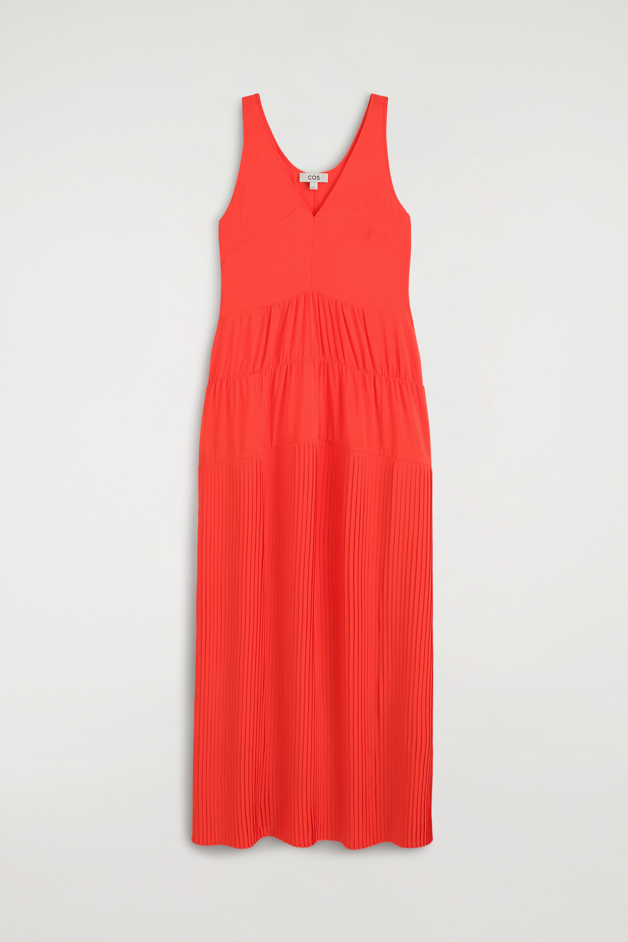 cos orange maxi dress COS Women's Gathered Pleated V-Neck Maxi Dress in Orange