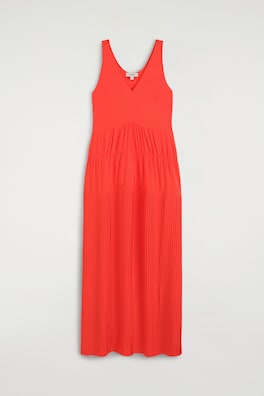 GATHERED PLEATED V-NECK MAXI DRESS — ORANGE 7