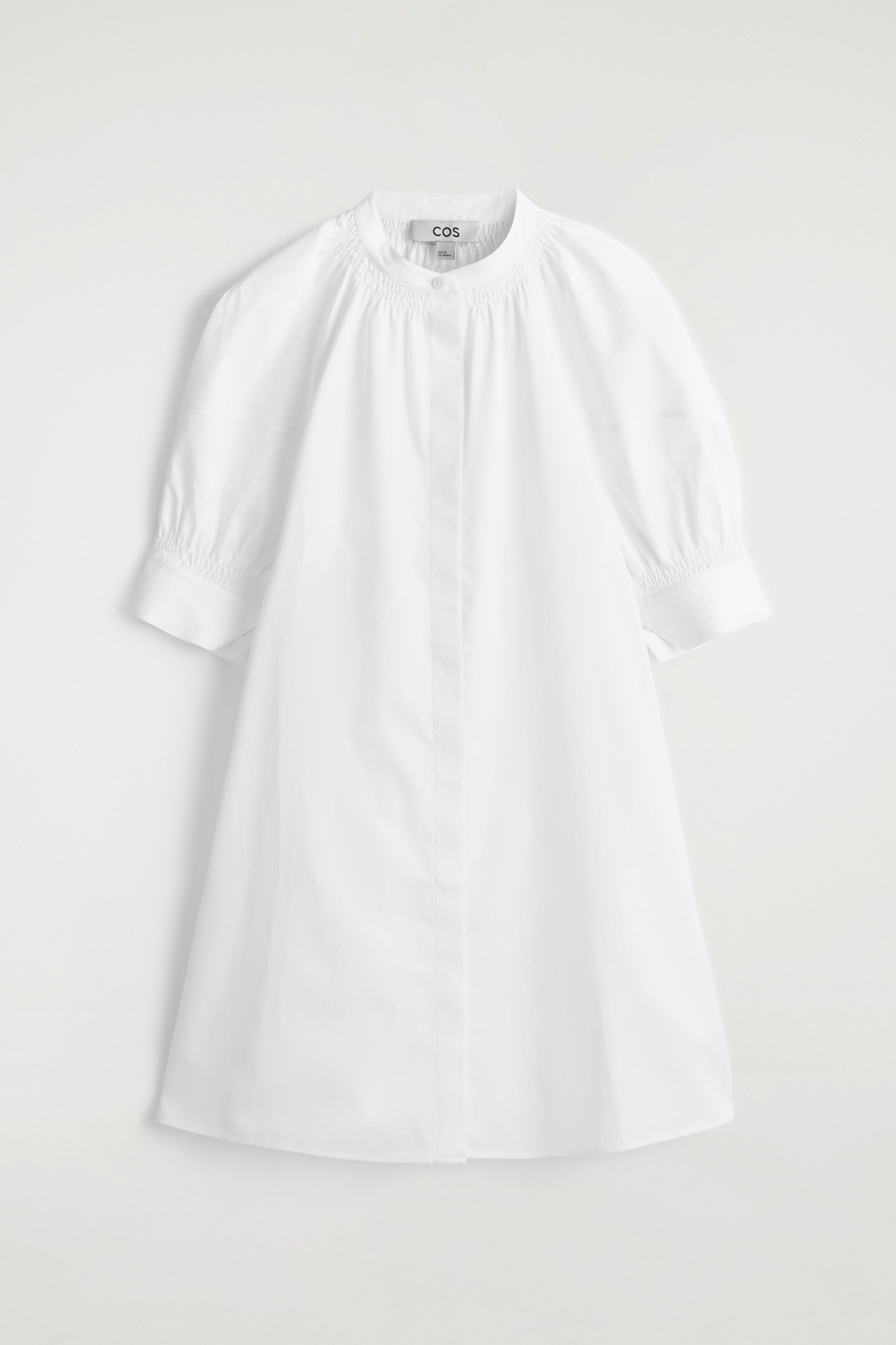 SMOCKED PUFF-SLEEVE SHIRT DRESS - WHITE | COS US