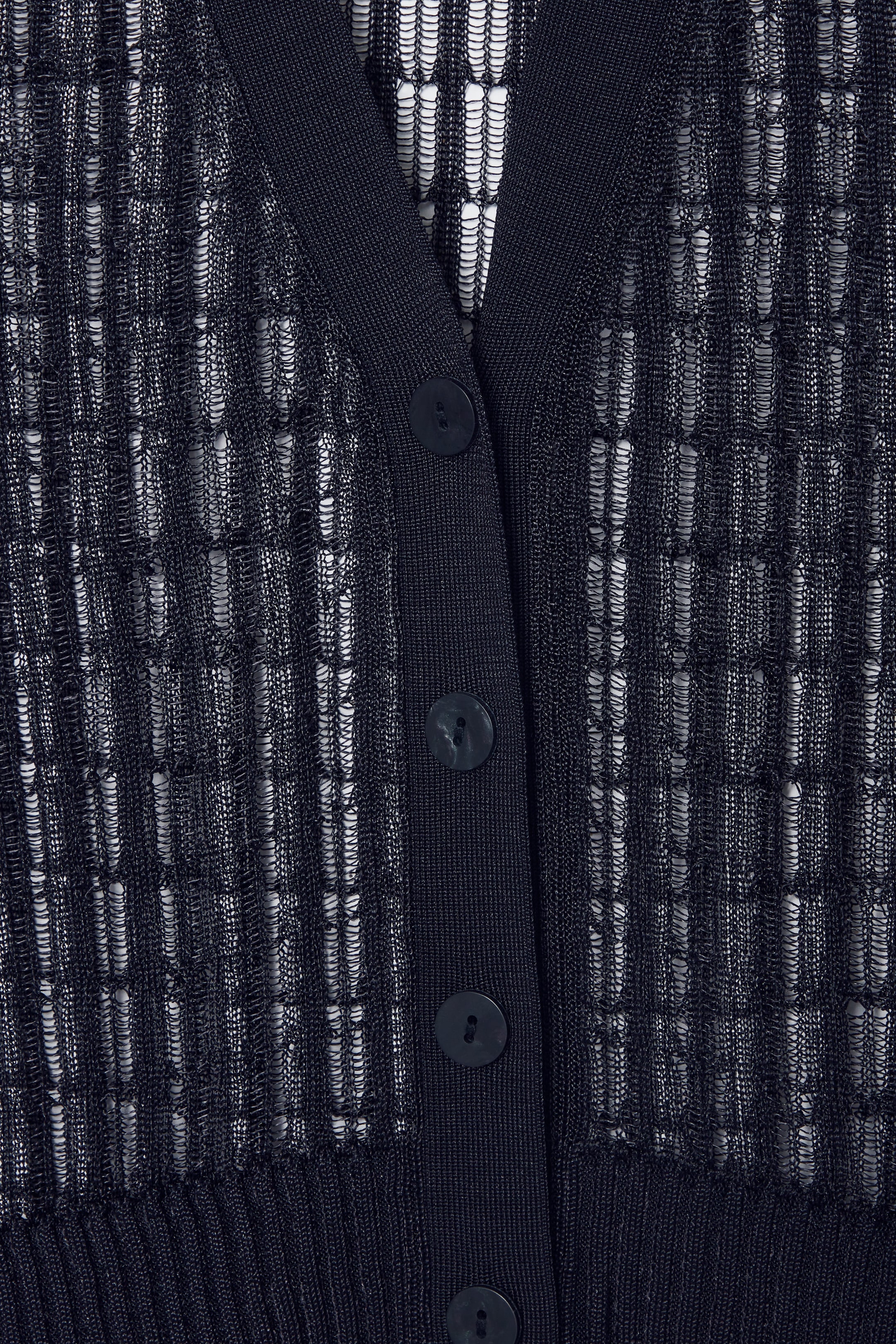 LACE-STITCH RIBBED-KNIT CARDIGAN