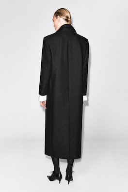 TAILORED DRAPED WOOL-BLEND LONG COAT — BLACK 4