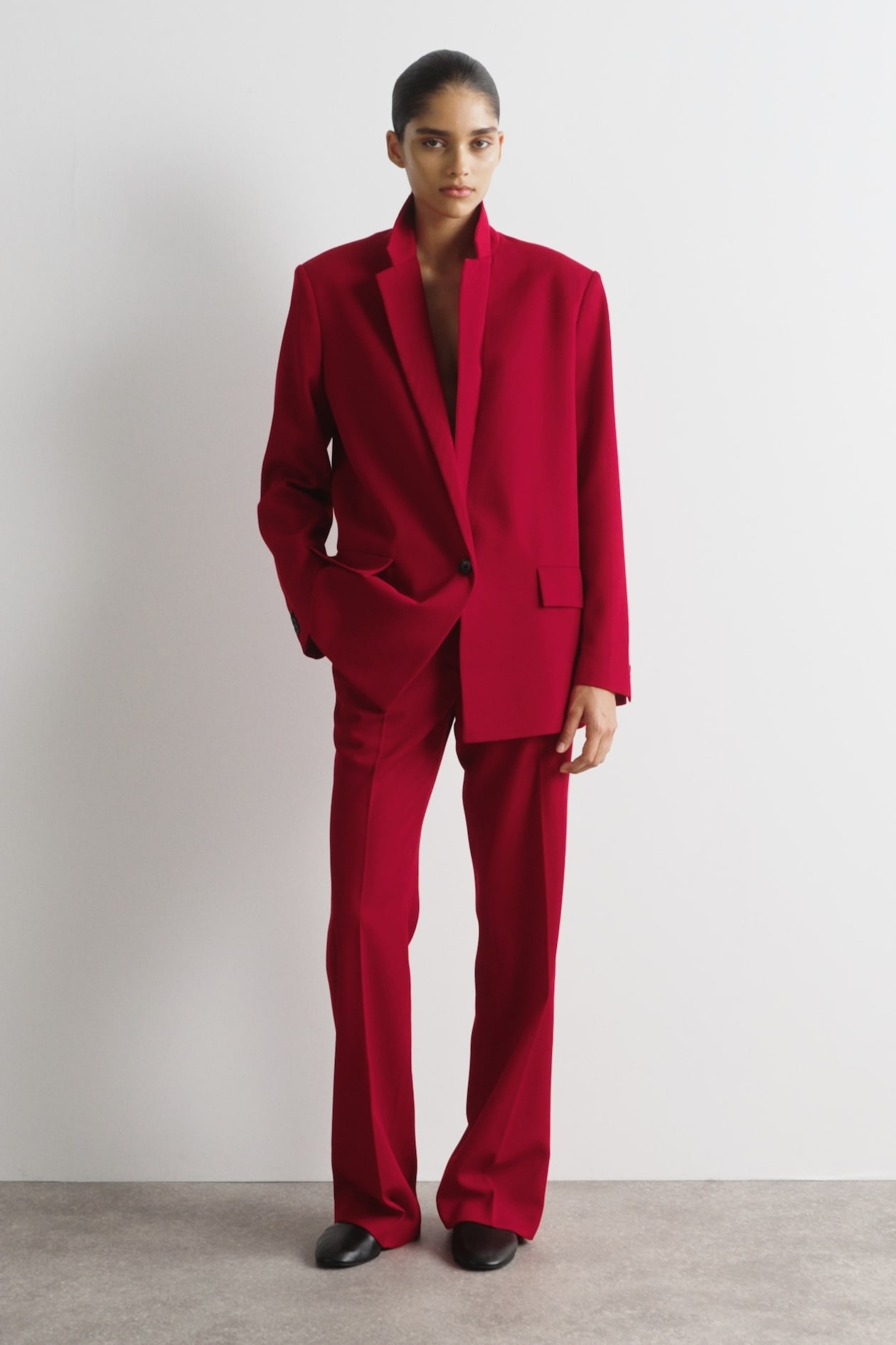 WOOL-BLEND STRAIGHT-LEG PANTS