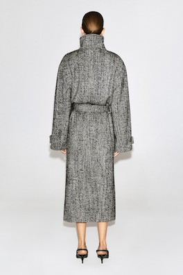 BELTED HERRINGBONE WOOL MOCK-NECK COAT — BLACK / HERRINGBONE 4