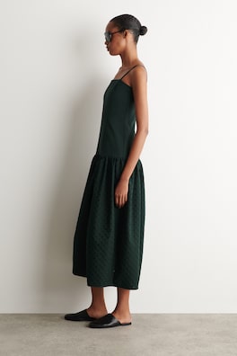 POLKA-DOT SCULPTED DROPPED-WAIST DRESS — GREEN / POLKA DOT 3