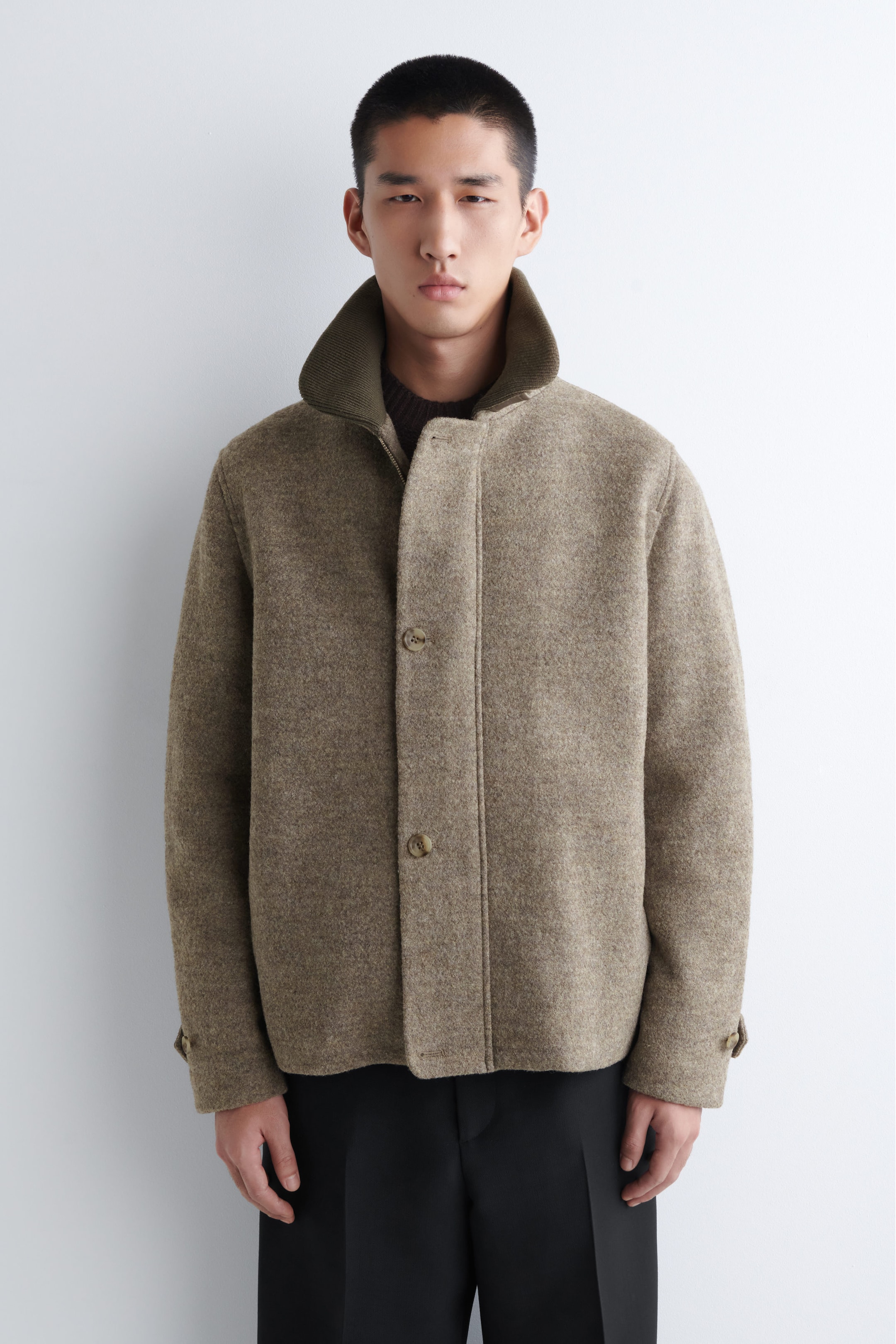 RIBBED-COLLAR BOILED-WOOL JACKET